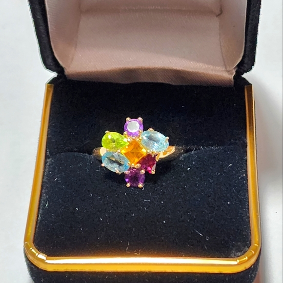 10 K Gold Multi Color Gemstone Ring size 8 - Picture 2 of 7